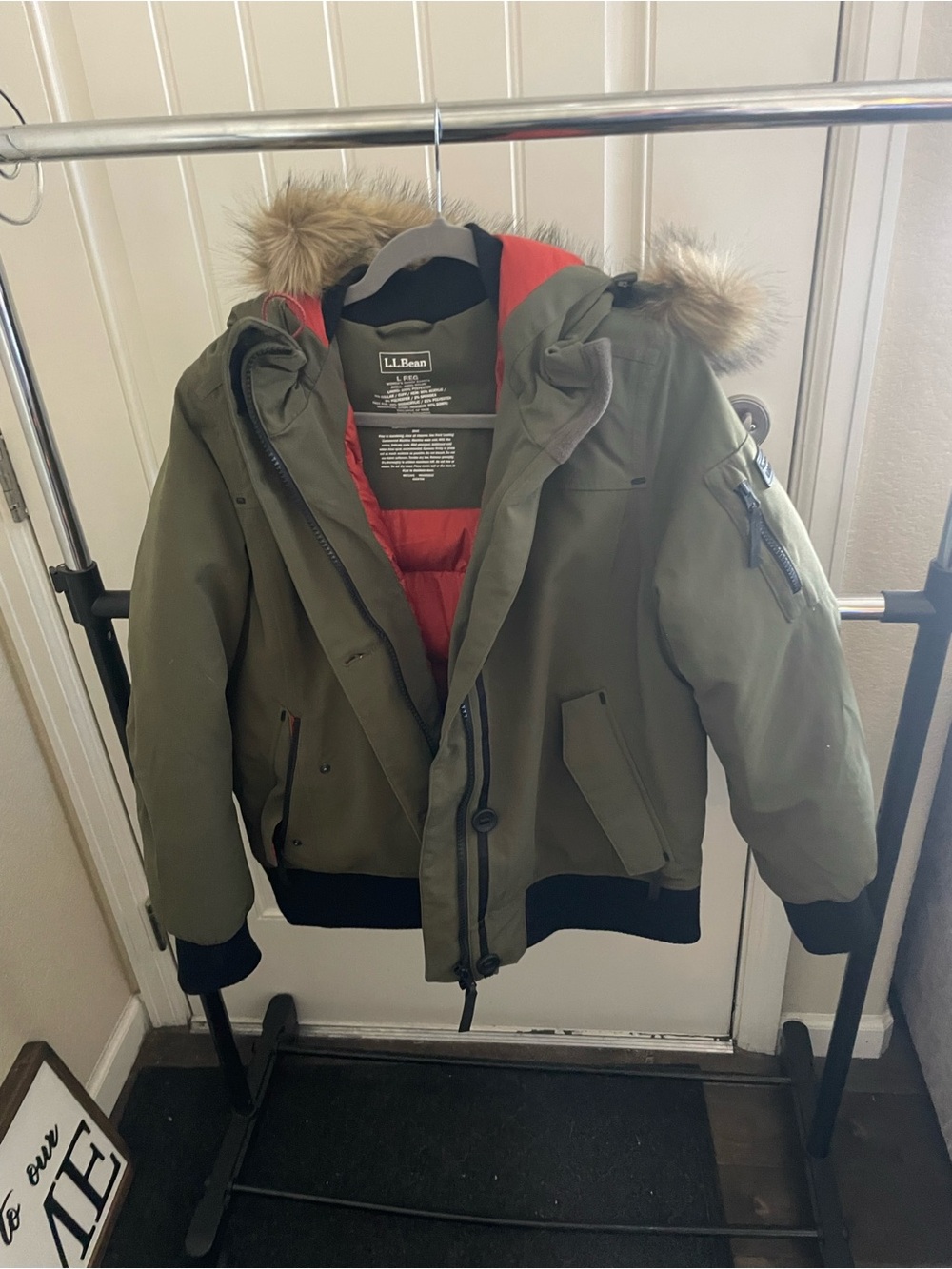 L.L.Bean Olive Green Jacket with Orange Lining